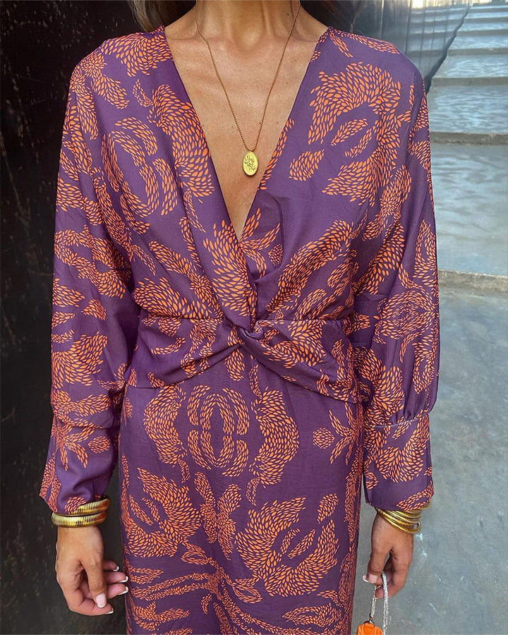 Dineke - Elegant Long Sleeve Floral Print Dress