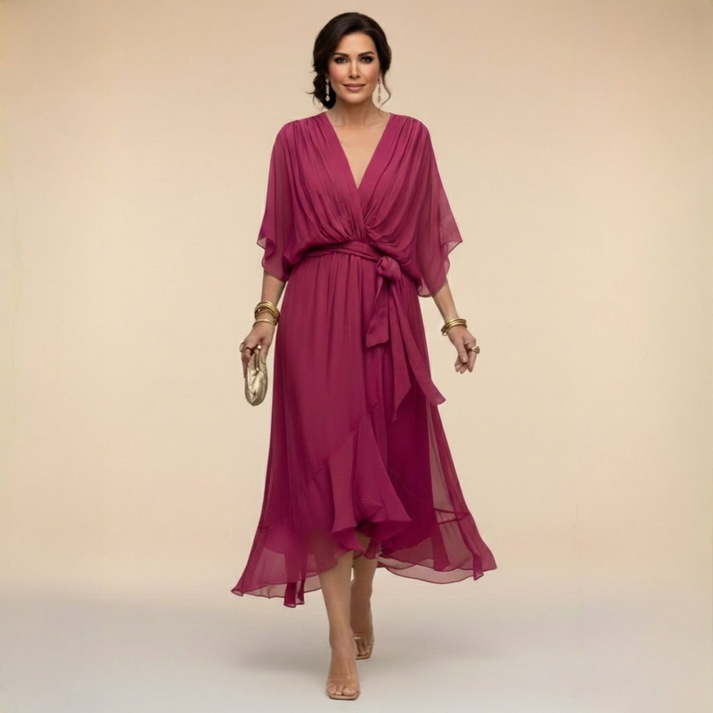 Harshani - Chiffon Dress With V-Neck