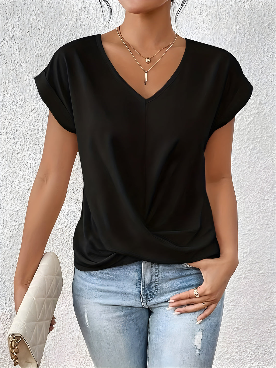Sandra | Elegant Twist-Front V-Neck Top