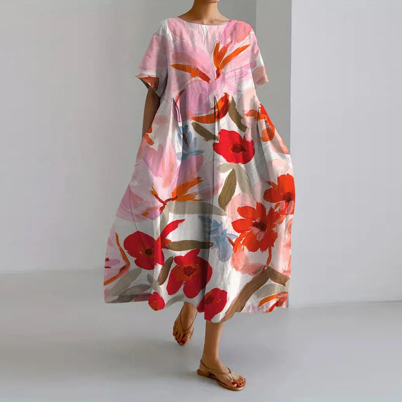 Lucasta - Comfortable V-neck Floral Print Dress