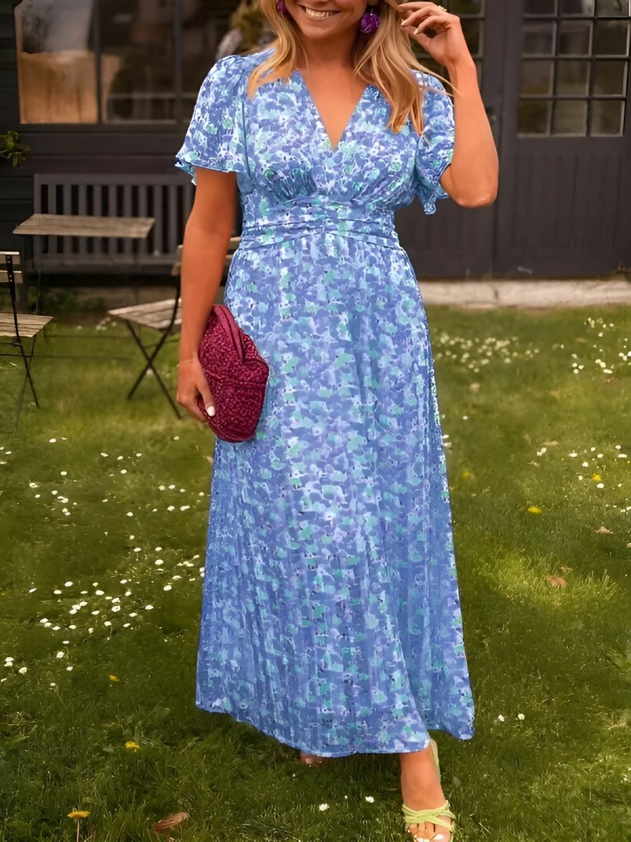 Sampaio – Elegant Dress With V-Neck And Floral Print