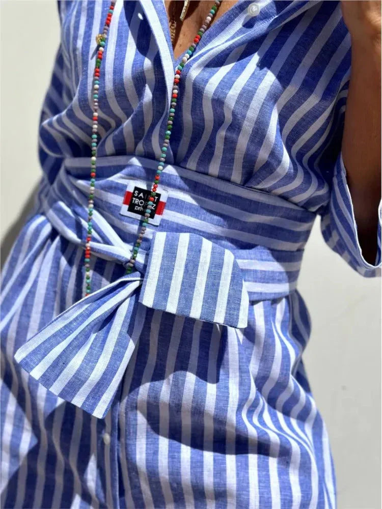 Reenata - Striped Dress With Collar